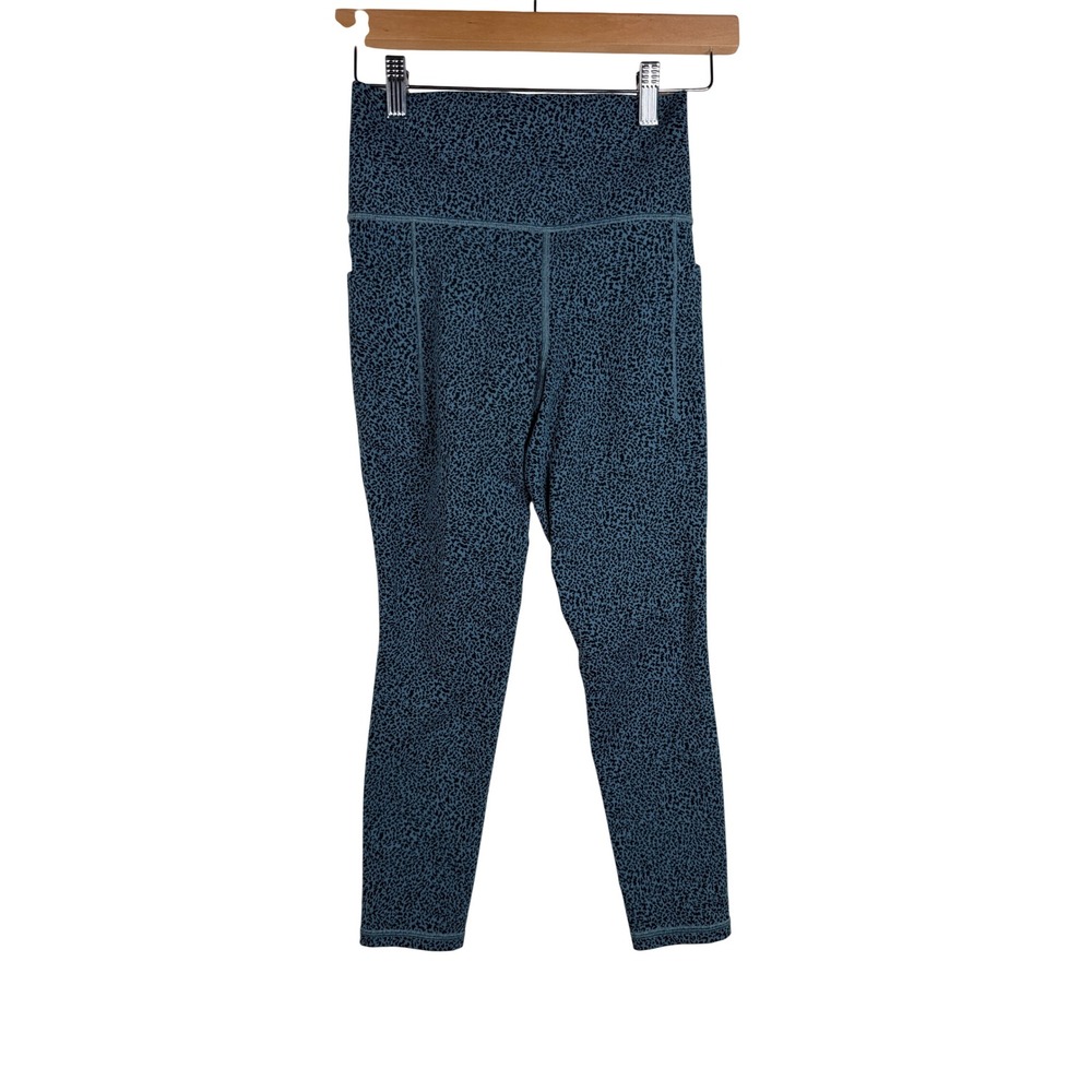 Athleta Women's Salutation Stash II Textured Knit Yoga Leggings size XS Blue/Bla